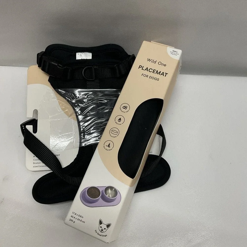 Wild One black size SMALL dog harness new tags & Black Placemat For Dog Food